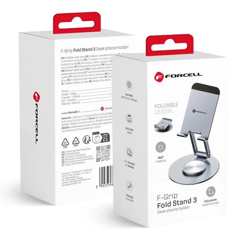 Support pliable Forcell F-Grip Fold Stand 3 360 telephone tablette - Gris