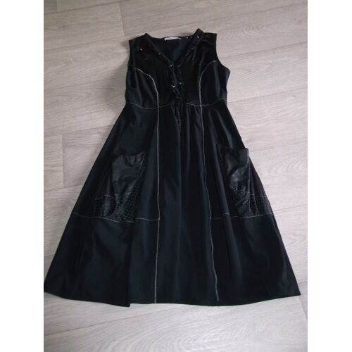 Ensemble Robe + Veste Christine Laure Noir, Coutures Blanches S Tbe