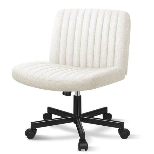 ALFORDSON Chaise à Pieds Croisés, Chaise de Bureau et Vanity à Pieds Croisés Large, Chaise Pivotante Confortable Sans Accoudoirs Réglable en Hauteur, Tissu, Beige