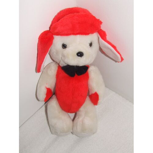 CHIEN CASQUETTE NANINNE ROUGE BLANC 35 cm