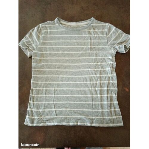 T Shirt Mc Gris Rayé Blanc Garçon 8 Ans Gemo Très Bon État