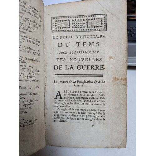 Le Petit Dictionnaire Du Tems Pour L'Intelligence Des Nouvelles De La Guerre ... L'Admiral