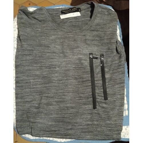 T-Shirt Homme - " Terance Kole " - Oversize - Manches Courtes - Col Rond - Gris Chiné - Taille S