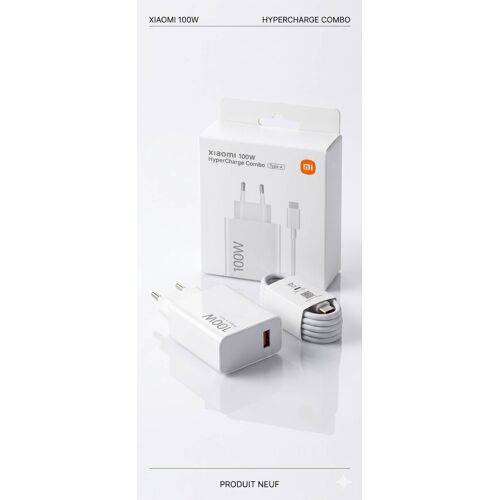Original Xiaomi 100W HyperCharge Combo - Chargeur Secteur et Câble Type-A vers Type-C - Neuf