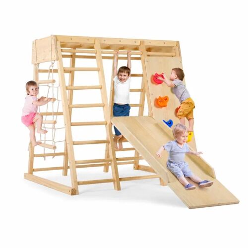 Aire De Jeux Montessori En Bois Ginger Home Pour Enfants, Toboggan, Échelle Et Mur D¿Escalade, 119,5 X 109,5 X 119,5 Cm