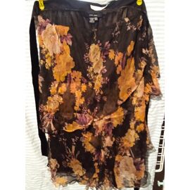 Jupe A Volants - " Zara Basic " - En Soie - Marron A Fleurs - Taille M