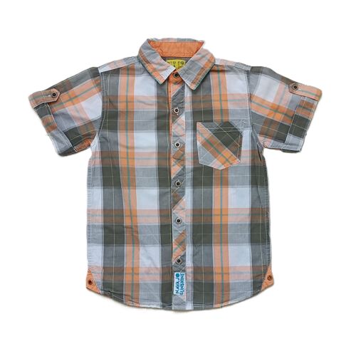 Chemise Ecossaise Multicolore. Chemise A Carreaux. Poche Poitrine. Manches Courtes. In Extenso. Taille 8 Ans
