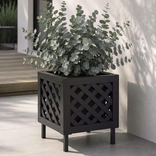 Jardinière Hwc-P86, Bac À Fleurs, Pour L'intérieur Et L'extérieur, En Bois D'acacia Certifié Mvg, 42 X 34 X 34 Cm   Noir