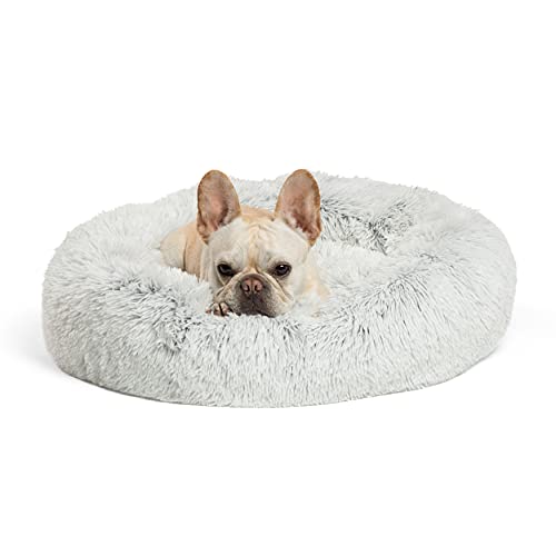 Best Friends By Sheri The Original Calming Donut - Coussin Pour Chat Chien - Fourrure Poils Longs Lavable En Machine - Givre - 58 X 58 Cm - S