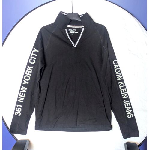 T-Shirt Calvin Klein Noir Col V Ouvert Ecritures Manches Longues Vêtement Tendance Mode Hommes
