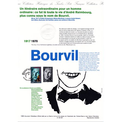 Document Philatélique Officiel Bourvil