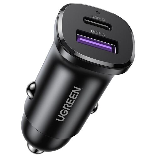 Ugreen Ladowarka samochodowa EC305 USB-C + USB, 30W (czarna) Smartphone, Tablette Noir Allume-cigare Auto