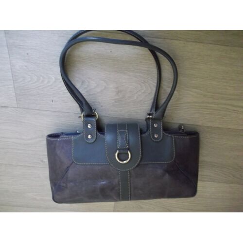 Sac LANCEL cuir lisse bleu et cuir grainé mauve, parme , porté épaule BE