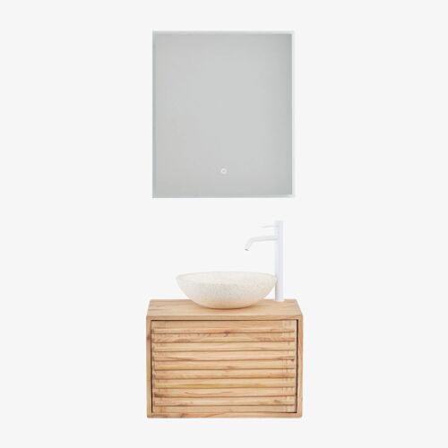 Ensemble meuble de salle de bain suspendu 60x45 cm en bois Deleyna
