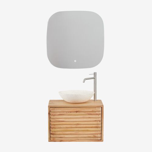 Ensemble meuble de salle de bain suspendu 60x45 cm en bois Deleyna