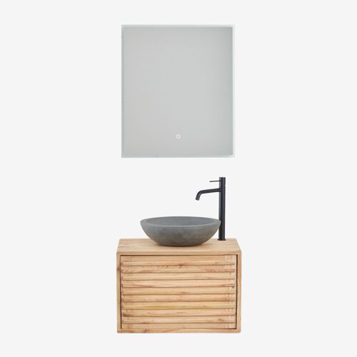 Ensemble meuble de salle de bain suspendu 60x45 cm en bois Deleyna