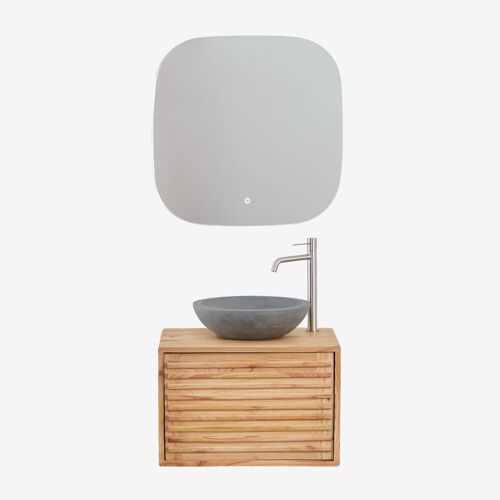 Ensemble meuble de salle de bain suspendu 60x45 cm en bois Deleyna