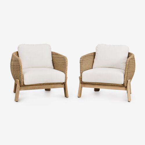 Lot De 2 Fauteuils De Jardin Leilan En Bois D'acacia Et Rotin Synthétique Acacia Marron Clair