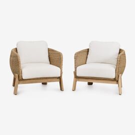 Lot De 2 Fauteuils De Jardin Leilan En Bois D'acacia Et Rotin Synthétique Acacia Marron Clair