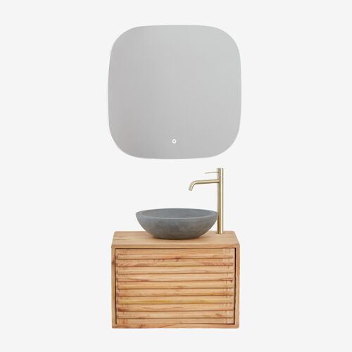Ensemble meuble de salle de bain suspendu 60x45 cm en bois Deleyna