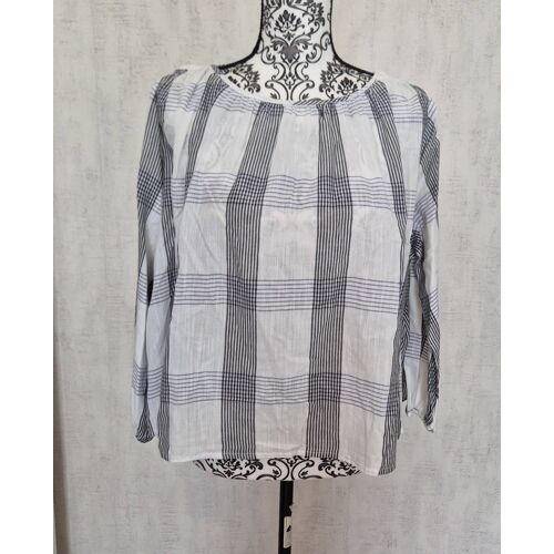 Blouse Blanche Bellerose Iroko Taille 1 36/S Oversize Coton Carreaux Bleu Noir