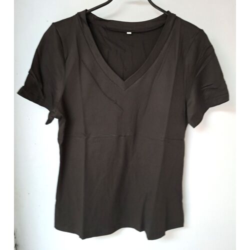 Tee Shirt Noir Col V Manches Courtes - S