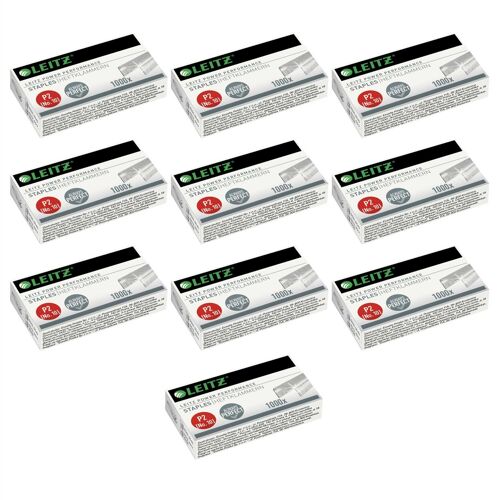 Leitz Lot De 10 Boites De 1000 Agrafes P2 N° 10 (10/4)