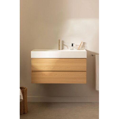 Ensemble de meuble de salle de bain suspendu en bois et placage de frêne avec lavabo intégré Ona