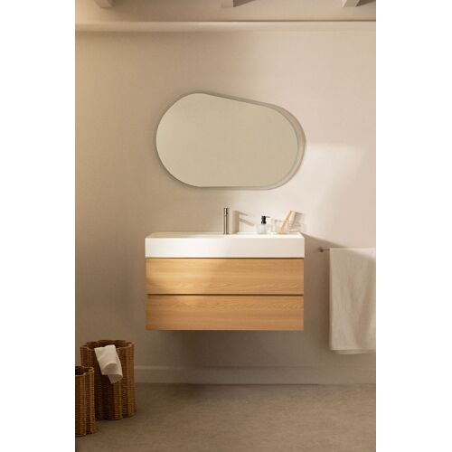 Ensemble de meuble de salle de bain suspendu en bois et placage de frêne avec lavabo intégré Ona