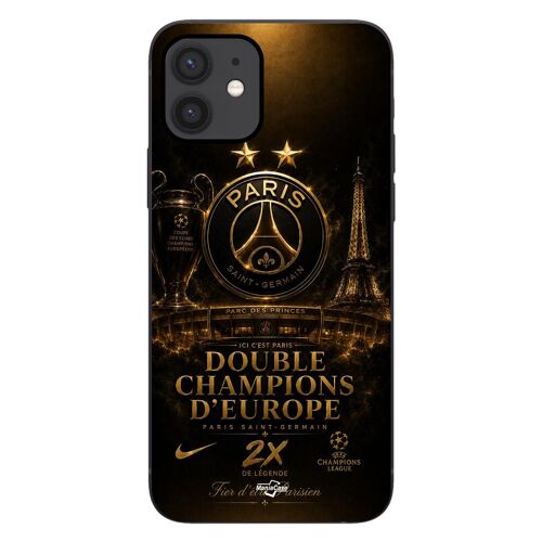 Coque Pour iPhone 11 PSG champions league 2 étoiles noir et dorée Maniacase