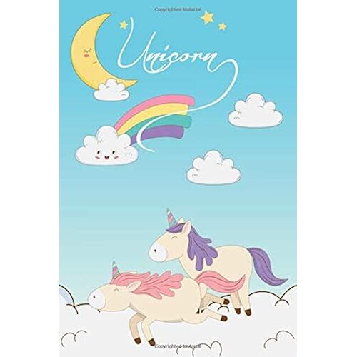Unicorn: Diary, Whimsical Unicorns Sleeping On Clouds, Sweet Kawaii Rainbow Cloud, Sleepy Yellow Moon, Whimsical Art. (Journals, Notebooks)