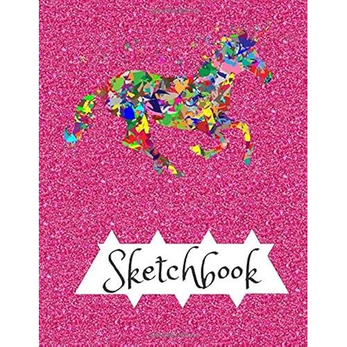 Sketchbook: Cute Unicorn On Pink Glitter Effect Background, Large Blank Sketchbook For Girls, 110 Pages, 8.5" X 11", For Drawing, Sketching & Crayon Coloring (Perfect For Kids)