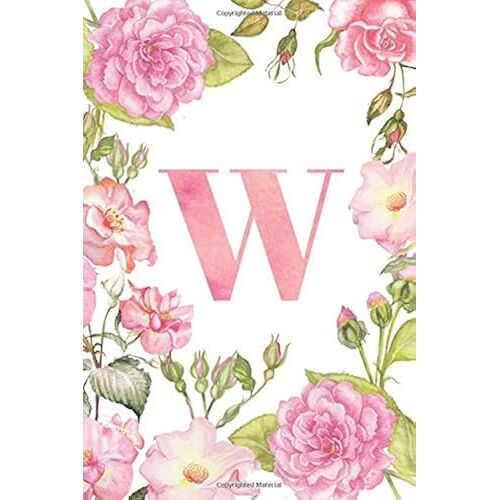 W: Monogram Initial Journal Notebook For Women And Girls Watercolor Floral 6x9 120 Dotted Grid Pages