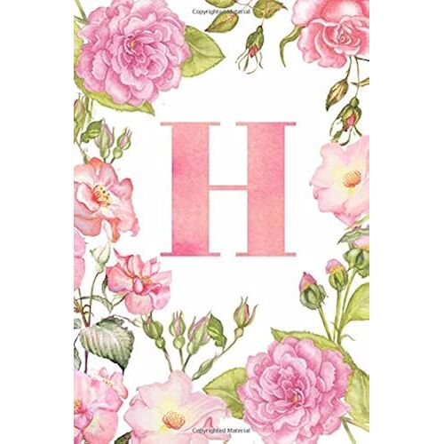 H: Monogram Initial Journal Notebook For Women And Girls Watercolor Floral 6x9 120 Dotted Grid Pages