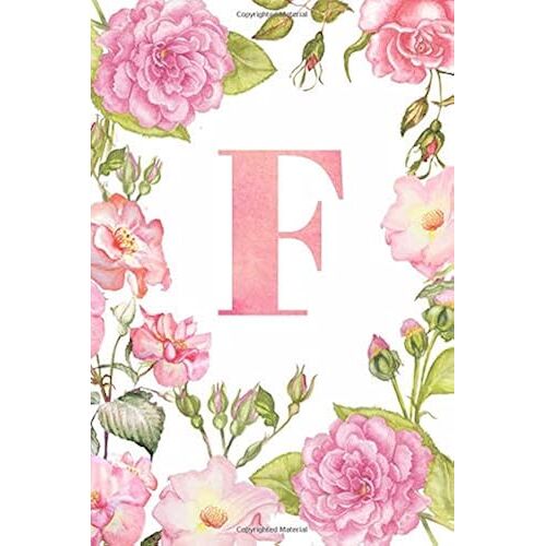 F: Monogram Initial Journal Notebook For Women And Girls Watercolor Floral 6x9 120 Dotted Grid Pages