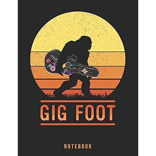 Gig Foot Notebook: Retro Sunset Bigfoot Carrying Rock 'n Roll Guitar Case