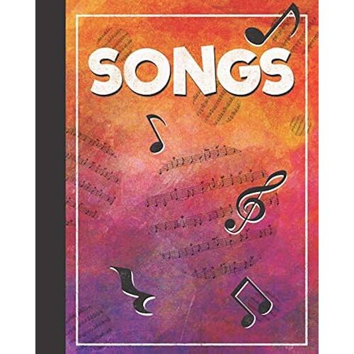 Songs: Wide Staff Music Notebook For Kids-Musical Icons Watercolor Cover