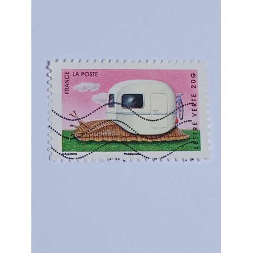 Timbre  France Lettre Verte 20g Autoadhesif Oblitéré  Yvert N° 978 Timbre Vacances  Escargot Avec Caravane   De 2014