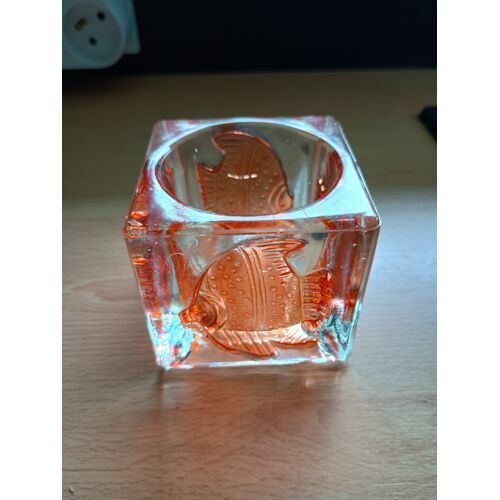 Bougeoir en verre orangée