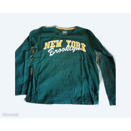 T Shirt Ml Vert Garçon 14 Ans Xs Basic Npo