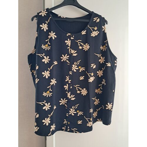 Débardeur Neuf Taille 54-56 Noir Motif Fleurs