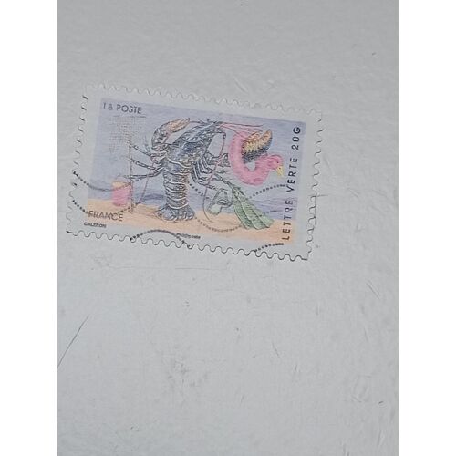Timbre France Autoadhesif Lettre Verte 20g De 2014 Yvert N° 982 Carnet Vacances Homard A La Plage Oblitéré