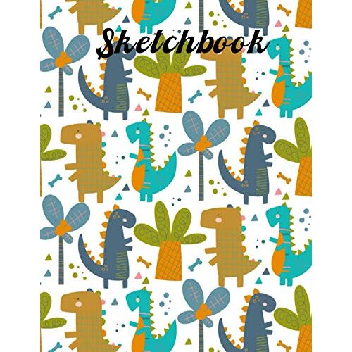 Sketchbook: Best Blank White Pages For Painting, Drawing, Writing, Sketching And Doodling, Wide Papers 8.5 X 11, 120 Pages, Best Gift For Kids ( Colorful Dinosaurs And Palm Trees Designed For Children
