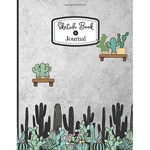 Sketch Book & Journal: A Journal And Notebook With Lined And Blank Pages For Writing, Drawing, Doodling And Sketching | Black Paper | 8.5" X 11" | 110 Pages | Cute Cactus Cover