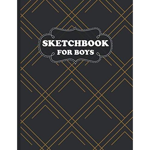 Sketchbook For Boys: Large Blank Sketchbook For Boys For Drawing, Sketching & Crayon Coloring (Kids Drawing Books) - Cute Black Geometric Pattern
