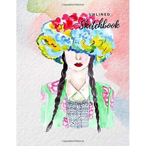 Unlined Sketchbook: Large Notebook For Drawing, Doodling Or Sketching 8.5" X 11" Woman In Watercolor Cover Sketchbook Blank Paper Drawing And Write Journal