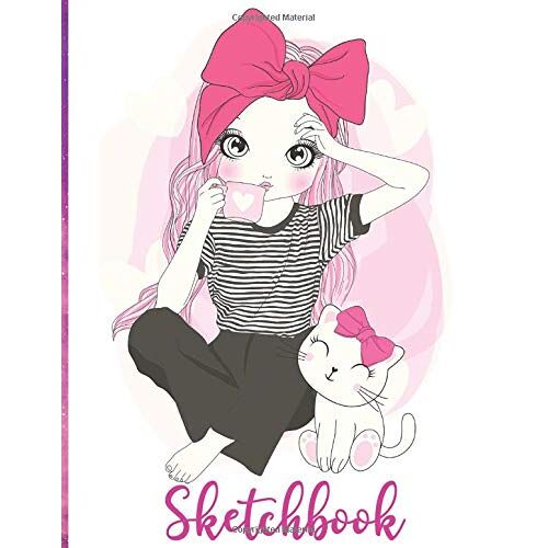 Sketchbook: Cute Girl With Best Friend Cat , 8.5" X 11", For Drawing, Sketching & Crayon Coloring (Kids Drawing Books), Large Blank Sketchbook For Girls, 120 Pages