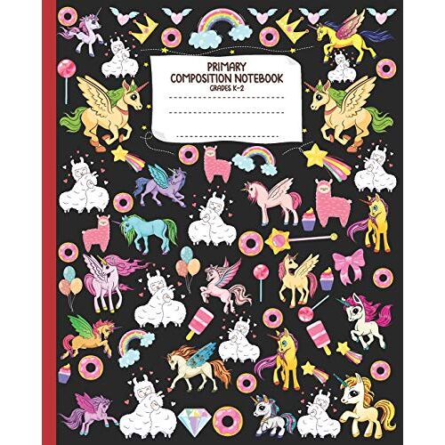 Primary Composition Notebook: Nifty Llama Pattern Wide Ruled Lined Notebook With Story Space And Dotted Mid Line Grades K-2 Unicorn Journal For Girls | Unicorns School Exercise Books For Kids