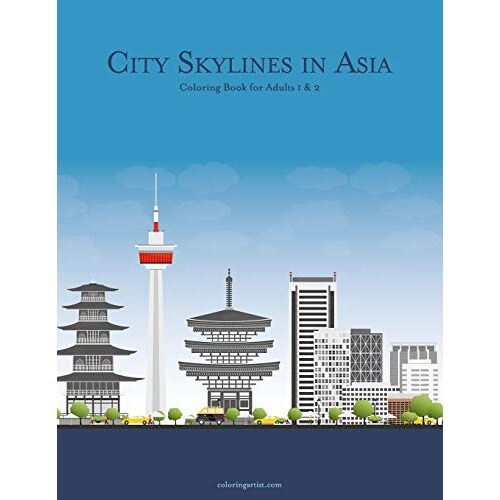 City Skylines In Asia Coloring Book For Adults 1 & 2