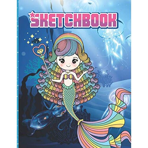Sketchbook: Pleasant Mermaid Sketchbook With Journal Blank Lined Paper For Preschool Pre-K 1st Grade 2nd Grade Middle School Kindergarten Drawing Sketching Learning Crayon Coloring Doodling Watercolor
